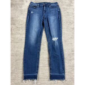 Old Navy Jeans Women 6 Blue Rockstar Super Skinny Ankle Distressed Raw Hem Denim